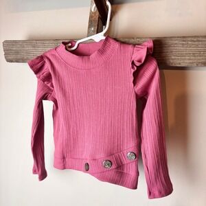 Bonnie Jean Toddler 3T Pink Ribbed Ruffle Mock Neck Long Sleeve NEW With Tags